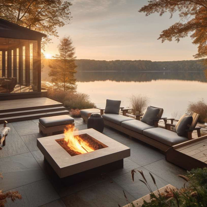 luxury lake house fire pit