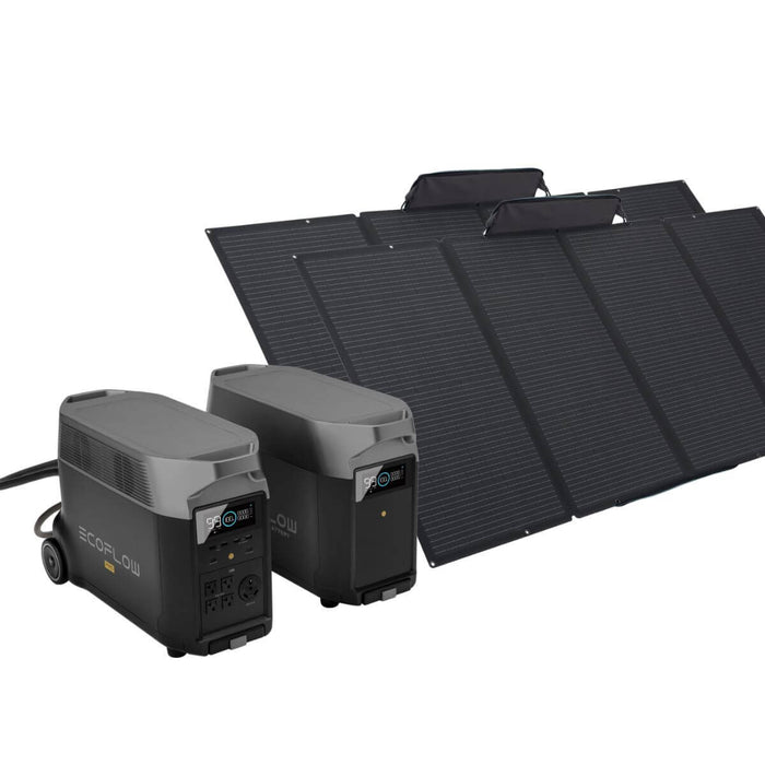 EcoFlow Delta Pro Portable Power Station with extra battery and 2 400w solar panels