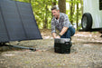 Man sets up EcoFlow Delta Max with 400W solar panel for camping