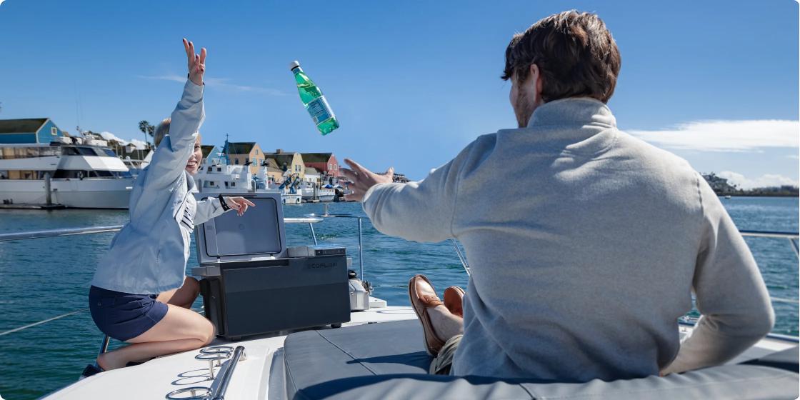 EcoFlow Glacier Portable Refrigerator boating on lake