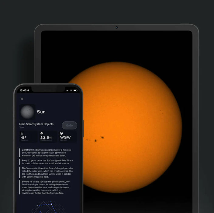 Unistellar smart solar filter view of sun through smart app